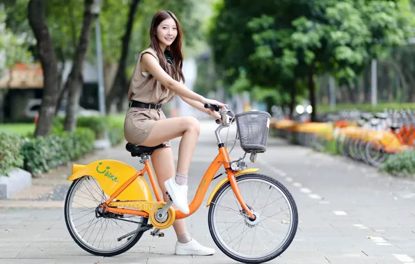 Picture girl, bike, Asian