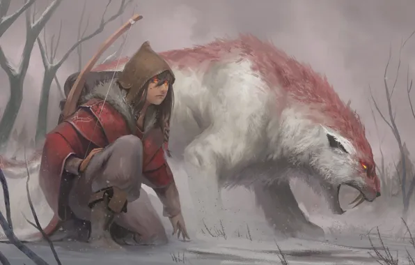 Picture bow, art, hunting, beast, Pathfinder, Josh Corpuz