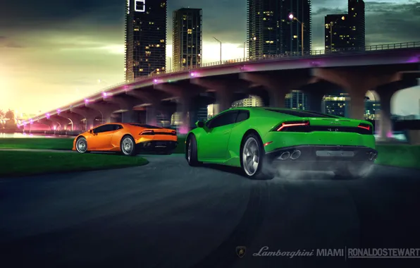 Green, speed, Lamborghini, turn, rear, other, orang, LP 610-4