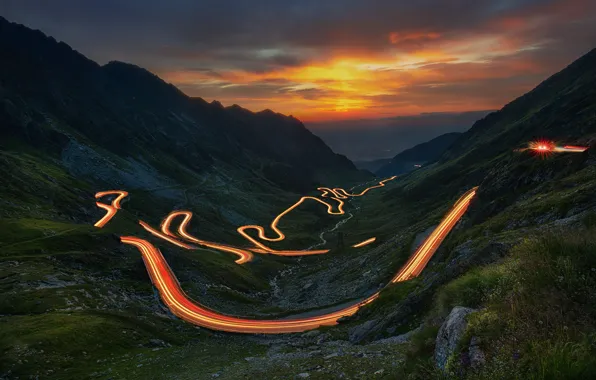 Sunset, mountains, view, the evening, excerpt, serpentine, Romania, Materov.