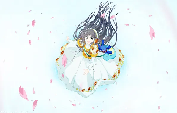 Girl, joy, petals, dress, Kobato, Iregi