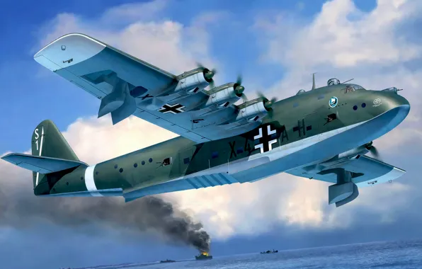 Picture war, art, airplane, painting, aviation, ww2, Blohm &ampamp; Voss BV 222