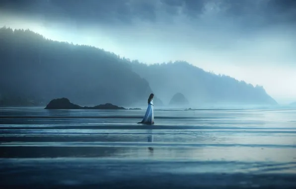 Sea, girl, nature, dress, TJ Drysdale