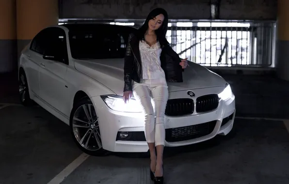 Girls, BMW, beautiful girl, Valeria, white car, posing on the car