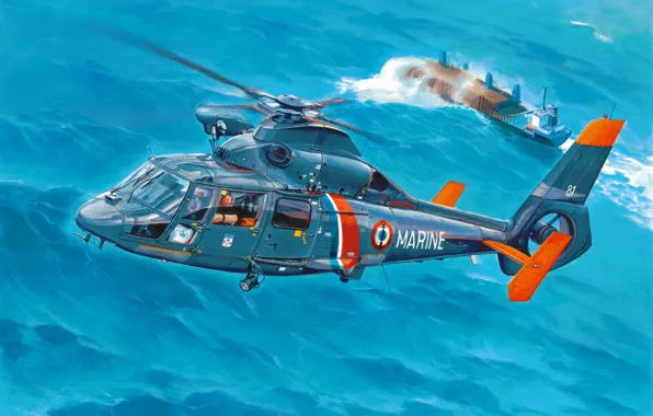 Picture art, helicopter, painting, Dolphin Panther 2 phase EB