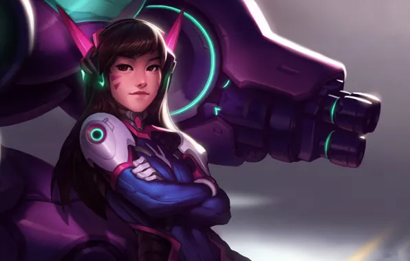 Girl, blizzard, art, Overwatch, D.Va, hana song