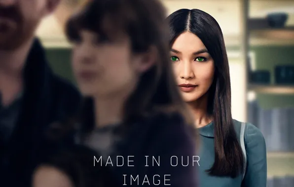 Girl, robot, British, green eyes, woman, beautiful, machine, pretty