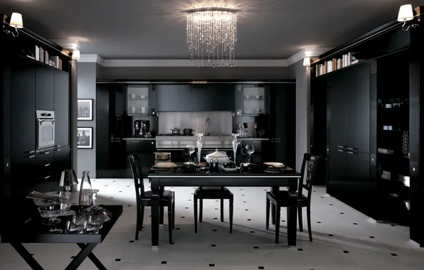 Picture design, table, black, furniture, interior, chair, kitchen