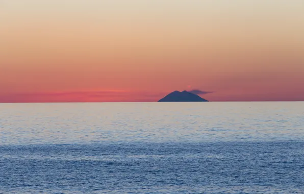 Sea, the sky, island, the volcano, Italy, Stromboli