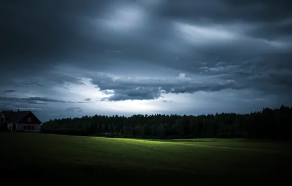 Picture field, night, house