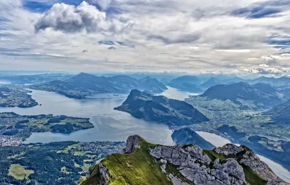 Picture clouds, mountains, lake, Switzerland, Pilatus