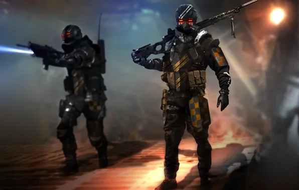 Weapons, soldiers, helmet, ammunition, mercenary, squad