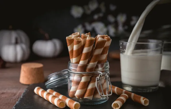 Milk, cookies, tube
