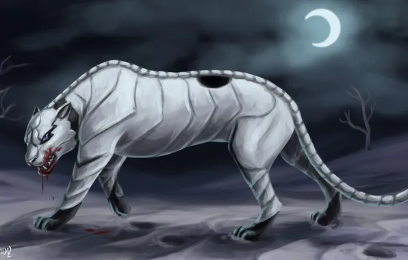 Sand, look, night, the moon, blood, Panther, grin, Bleach