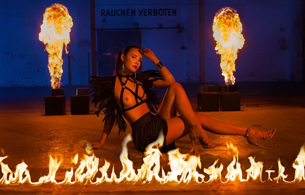 Girl, Fire, Boobs, Model, View, Burning, Nice