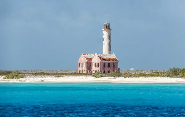 Beach, the sky, lighthouse, island, blue water, Curacao, Klein