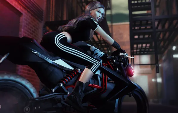 Look, girl, face, the city, background, hair, the evening, motorcycle