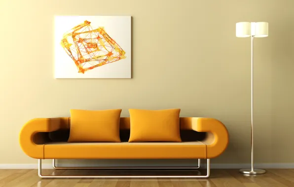 Abstraction, sofa, picture, flooring, lamp