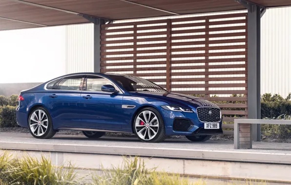 Blue, Jaguar, sedan, side, Jaguar XF, 2020, XF