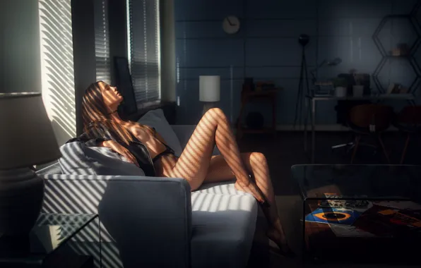 STOCKINGS, SOFA, Dish Shemetov 's model, photographer DBond