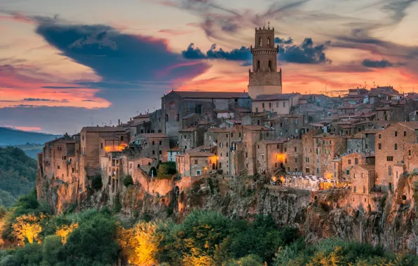 Picture sunset, building, home, Italy, Italy, Tuscany, Tuscany, Pitigliano