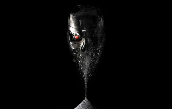 Red, eyes, fiction, skull, terminator, black background, Terminator: Genisys, Terminator: Genesis
