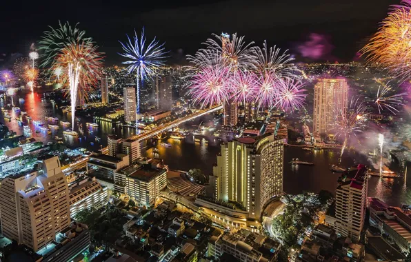 The city, Thailand, Bangkok, fireworks
