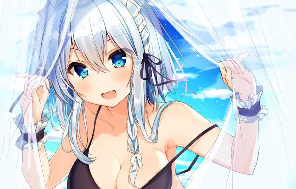 Girl, game, happy, woman, big, blue, smile, anime