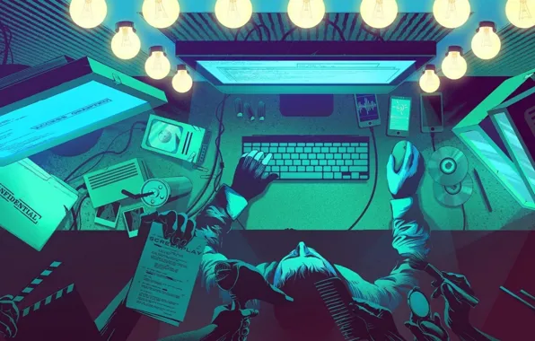 Lights, desktop, computer, anonymous, hacker, dressing room