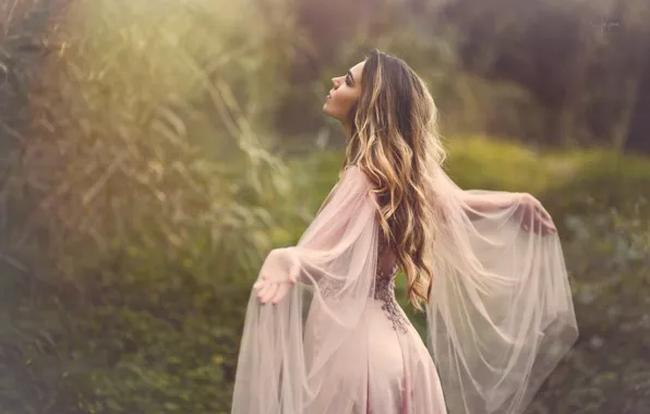 Picture girl, nature, pose, photo, hair, dress, bokeh, Jayma Javier