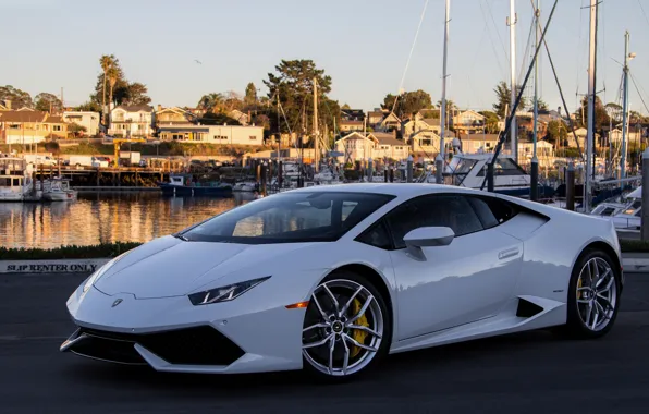 Picture white, lamborghini, yacht, huracan