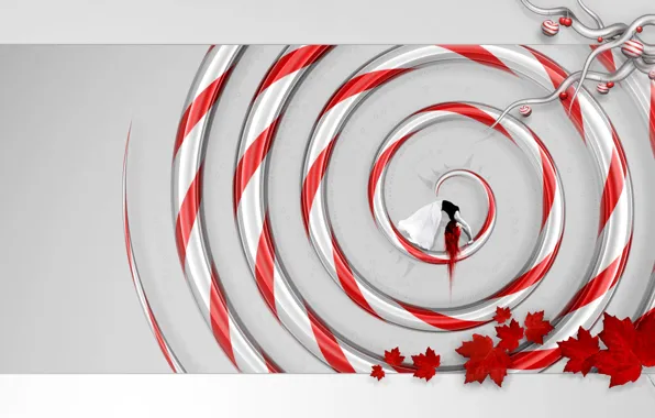 Picture leaves, girl, red, Spiral