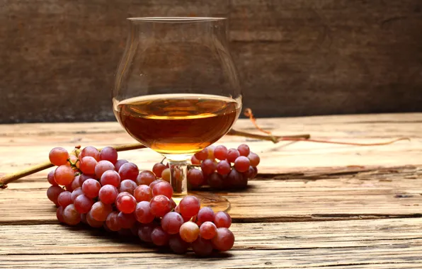 Table, glass, grapes, cognac