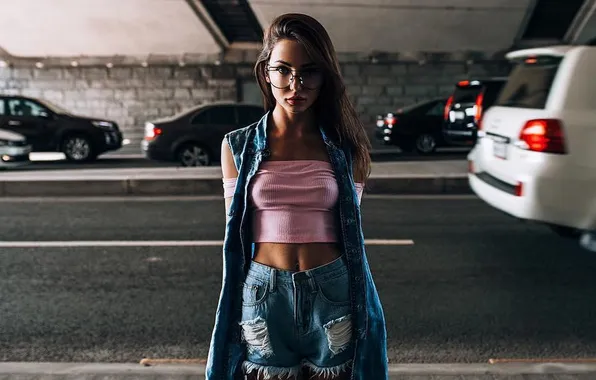 Picture shorts, woman, model, beauty, glasses, charming, denim