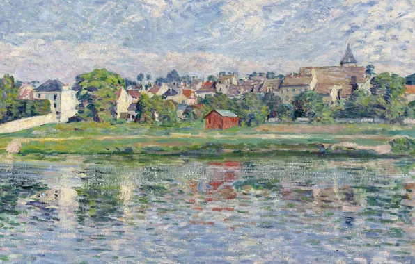 Landscape, the city, river, home, picture, Henri Lebacq, Lagny, the Banks of the Marne