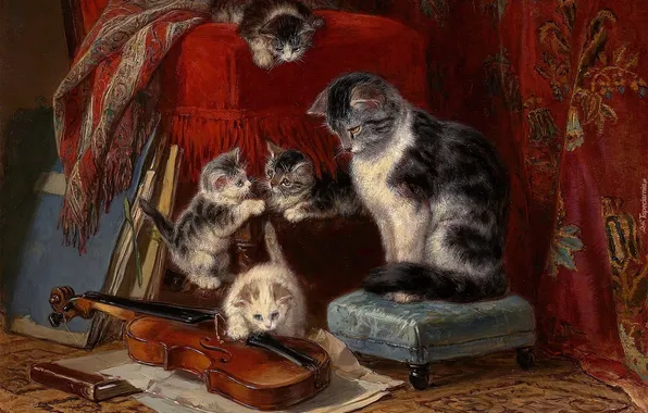 Picture The game, Cats, Kittens, Picture, Henrietta Ronner-Knipe, Henriette Ronner-Knip, The Belgian artist