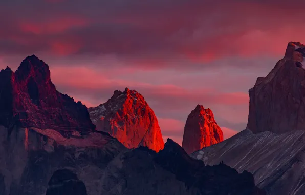 Wallpaper mountains, tops, glow, peak, Chile, Magallanes