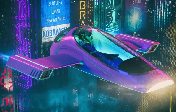 Music, The city, Machine, Rain, Fiction, The shower, Cyber, Cyberpunk