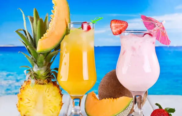 Picture sea, strawberry, cocktail, fruit, pineapple, fresh, drink, cocktail