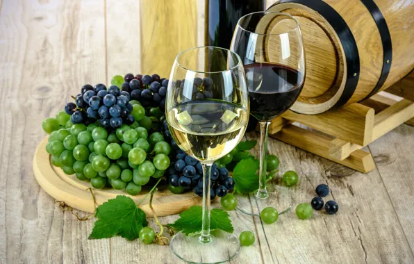 Glass, Bottle, Wine, Grapes