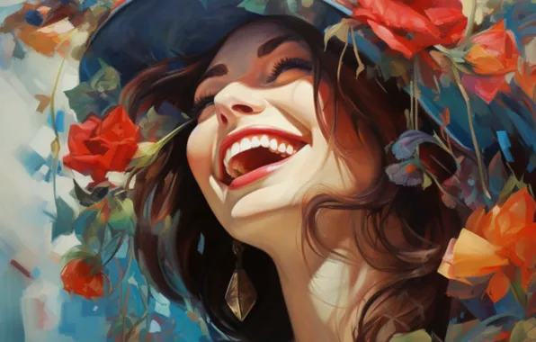 Summer, look, leaves, girl, light, joy, flowers, smile