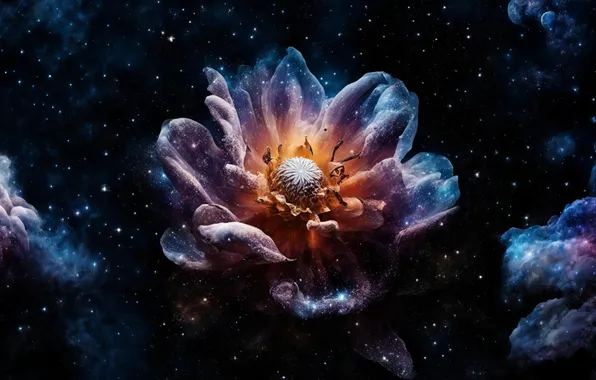 Space, stars, landscape, flowers, nature, fiction, the universe, fantasy