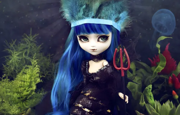 Look, water, algae, toy, mermaid, Medusa, doll, Trident