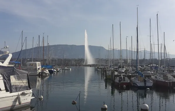 Switzerland, fountain, Lake Geneva, the city of Geneva
