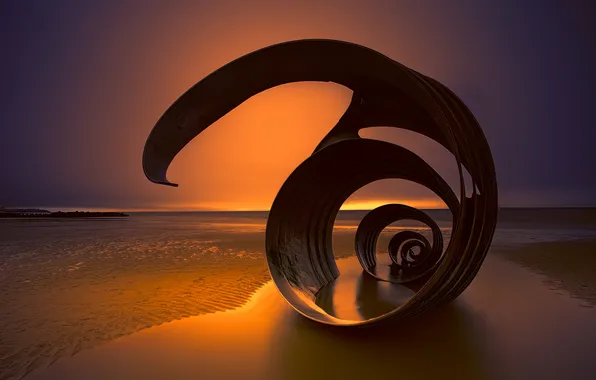 Sea, the sky, metal, shore, the evening, tide, glow