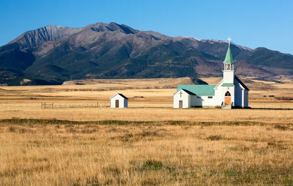 Picture field, the sky, mountains, Church, the countryside