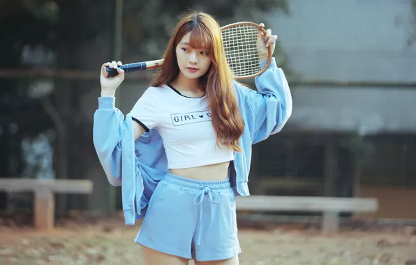 Summer, girl, face, model, racket, Asian