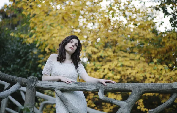 Picture girl, bridge, pose, dress