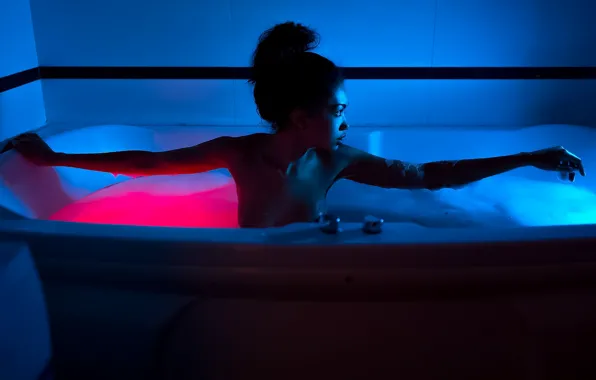 Red, Girl, Blue, Light, Bathroom, Foam