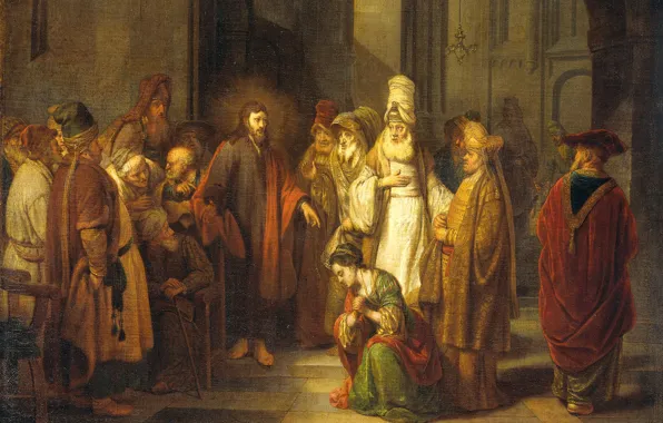 Picture picture, mythology, Of gerbrand van den Eckhout, Christ and the adulteress